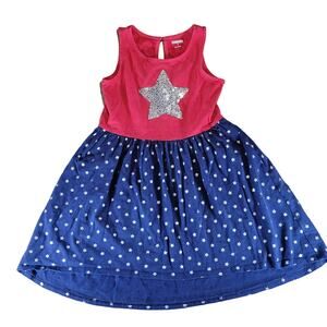 Gymboree Girls Red Blue Sequin Star Dress Size 5 Sleeveless Skirt Patriotic